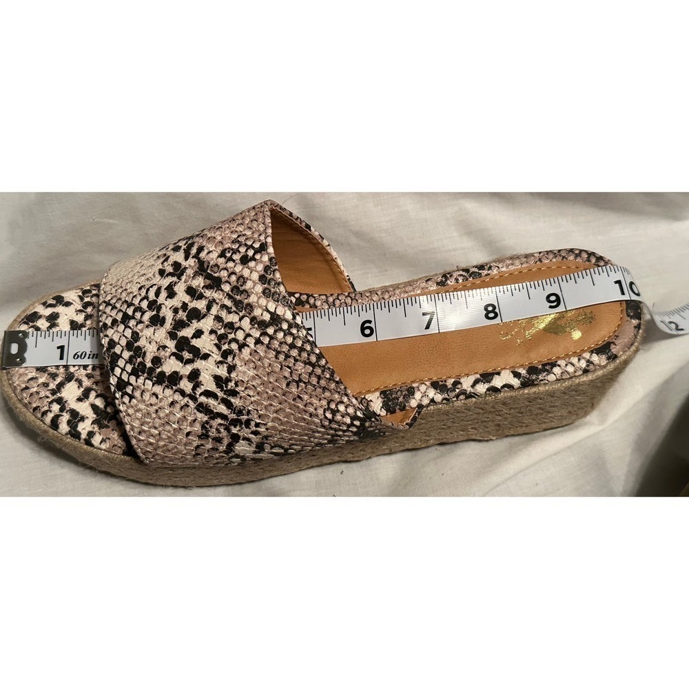 Camel Toes Flatform Espadrille Slide Mules Neutral Faux Snakeskin Sandals - Picture 8 of 14